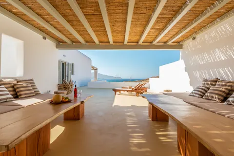Luxury Villa Mariposa panoramic views of Aegean blue, 8 bedrooms in Mykonos search for sale For Super Rich