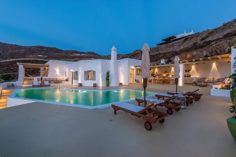 Luxury Villa Mariposa panoramic views of Aegean blue, 8 bedrooms in Mykonos property for sale For Super Rich