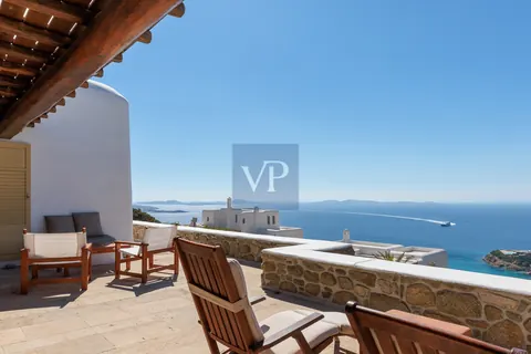 Architectural Villa Wild Blue private heated pool, panoramic views of the sea and sunset, 6 bedrooms in Tourlos - Mykonos available for sale For Super Rich