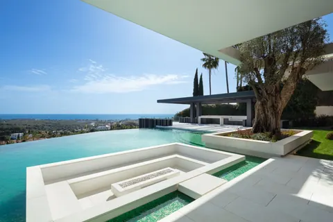 Architectural House Breathtaking views Mediterranean Sea & Golf Saltwater pool, 12 bedrooms in Los Flamingos - Marbella search for sale For Super Rich