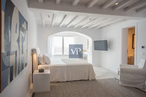 Luxury Villa Panoramic View Overlooking Psarou Beach, 10 bedrooms in Mykonos expensive for sale For Super Rich