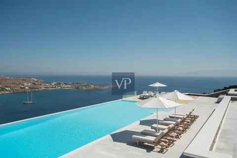 Luxury Villa Panoramic View Overlooking Psarou Beach, 10 bedrooms in Mykonos New for sale For Super Rich