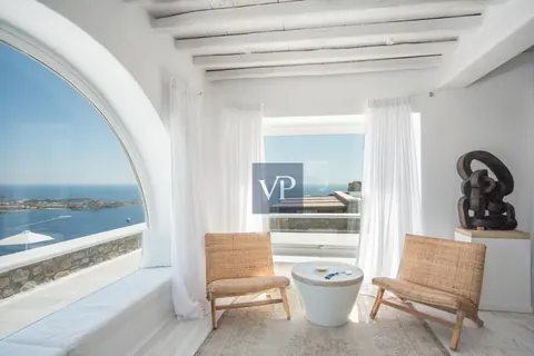 Luxury Villa Panoramic View Overlooking Psarou Beach, 10 bedrooms in Mykonos best for sale For Super Rich