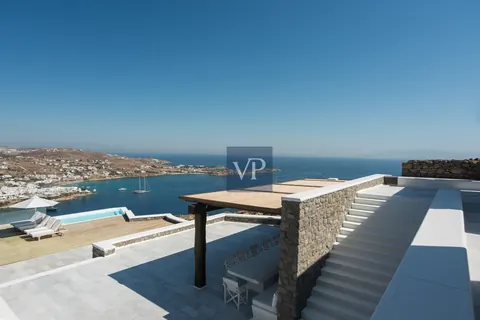 Luxury Villa Panoramic View Overlooking Psarou Beach, 10 bedrooms in Mykonos search for sale For Super Rich