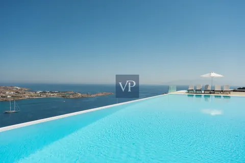 Luxury Villa Panoramic View Overlooking Psarou Beach, 10 bedrooms in Mykonos available for sale For Super Rich