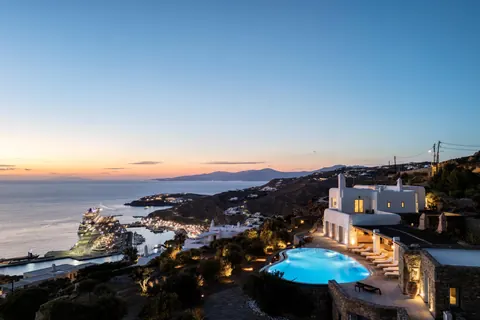 High-end Villa Panoramic View sea, sunset & town, 10 bedrooms in Mykonos ads rental For Super Rich