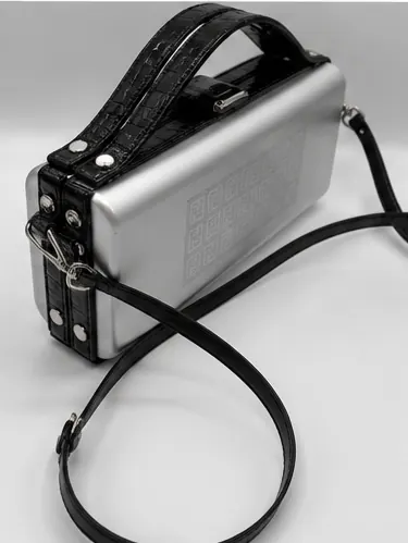 La Pochette. Crocodile leather and aluminium by Maison Philippe Montagne France for sale For Super Rich
