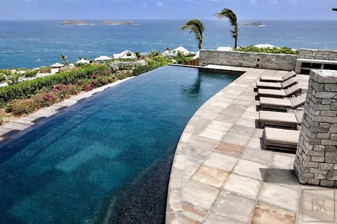 Luxury Villa Danse des Étoiles 70 ft solar-heated infinity pool, rimmed with lava rocks, 5 bedrooms in St Barth
