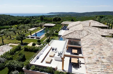 Modern Villa Panoramic View Overlooking Canebiers Bay, petanque court, 19m heated infinity swimming pool, 9 bedrooms in Saint Tropez Modern rental For Super Rich