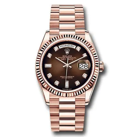 Rolex Day-Date Brown Diamond Dial Fluted Bezel 36mm 18K Everose Gold President