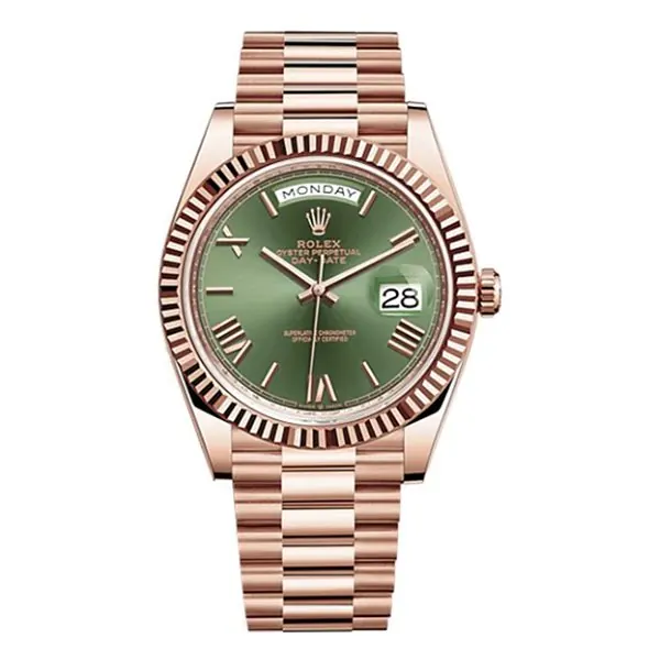 Rolex Day-Date Olive Green Dial Bevelled 18kt Rose Gold Jubilee for sale For Super Rich Rolex Day-Date Olive Green Dial Bevelled 18kt Rose Gold Jubilee for sale For Super Rich